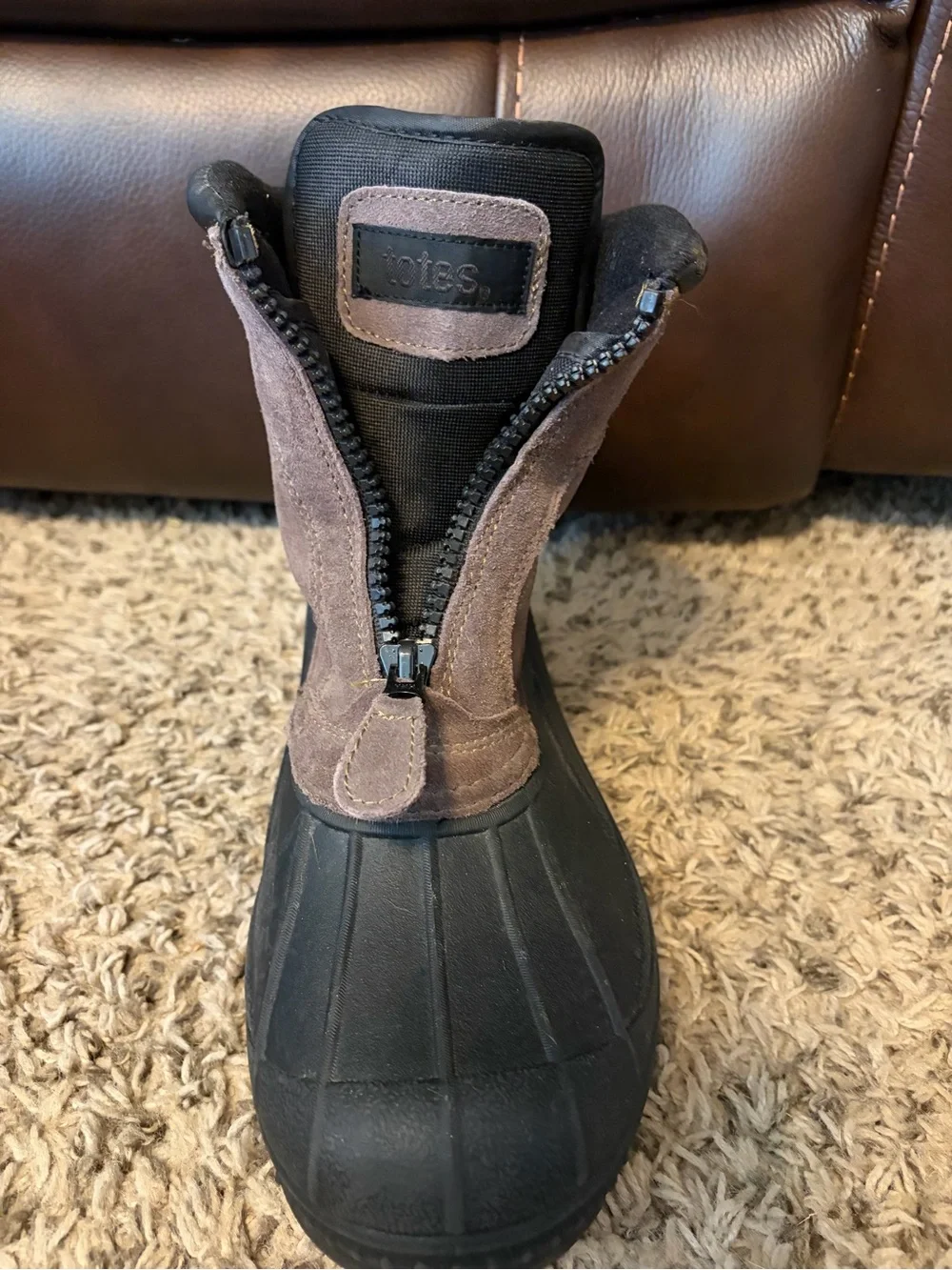 Tote’s Men’s Waterproof Brown Suede Winter Boots with Front Zipper